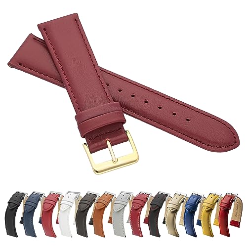 MARCHEL Glattleder 20 mm Rot XL LLB-140 Extra Lang Gold Lederarmband Echtleder Uhrenarmband Uhrband Rindsleder Feines Leder Uhr Band von MARCHEL