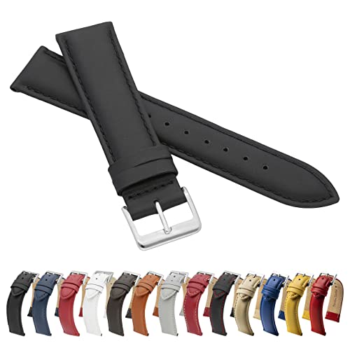 MARCHEL Glattleder LLB 12 mm Schwarz Lederarmband Echtleder Uhrenarmband Rindsleder Feines Leder Uhrband von MARCHEL