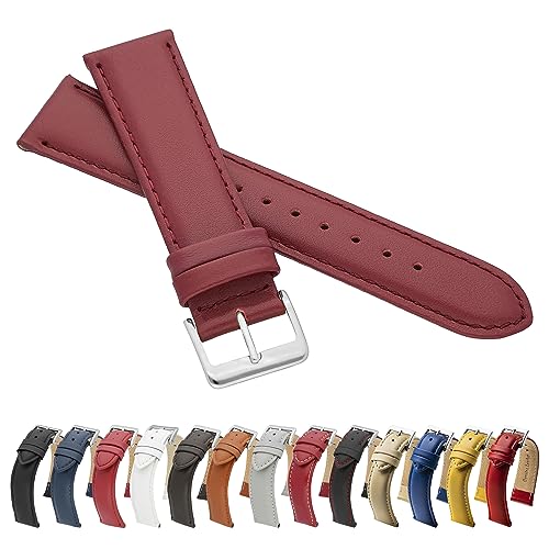 MARCHEL Glattleder LLB Lederarmband Echtleder Uhrenarmband Uhrband Uhrenbänder Rindsleder Feines Leder Uhr Band (19 mm, Rot) von MARCHEL