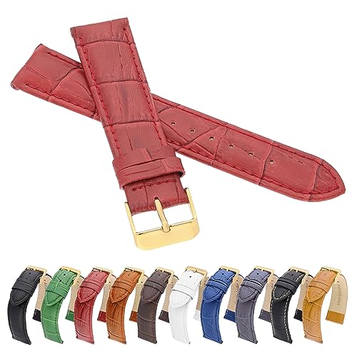 MARCHEL Gold Croco 24 mm LM-175 Rot Krokoprägung Uhrenarmband Krokodilmuster Uhrband Rindsleder Goldene Schließe von MARCHEL