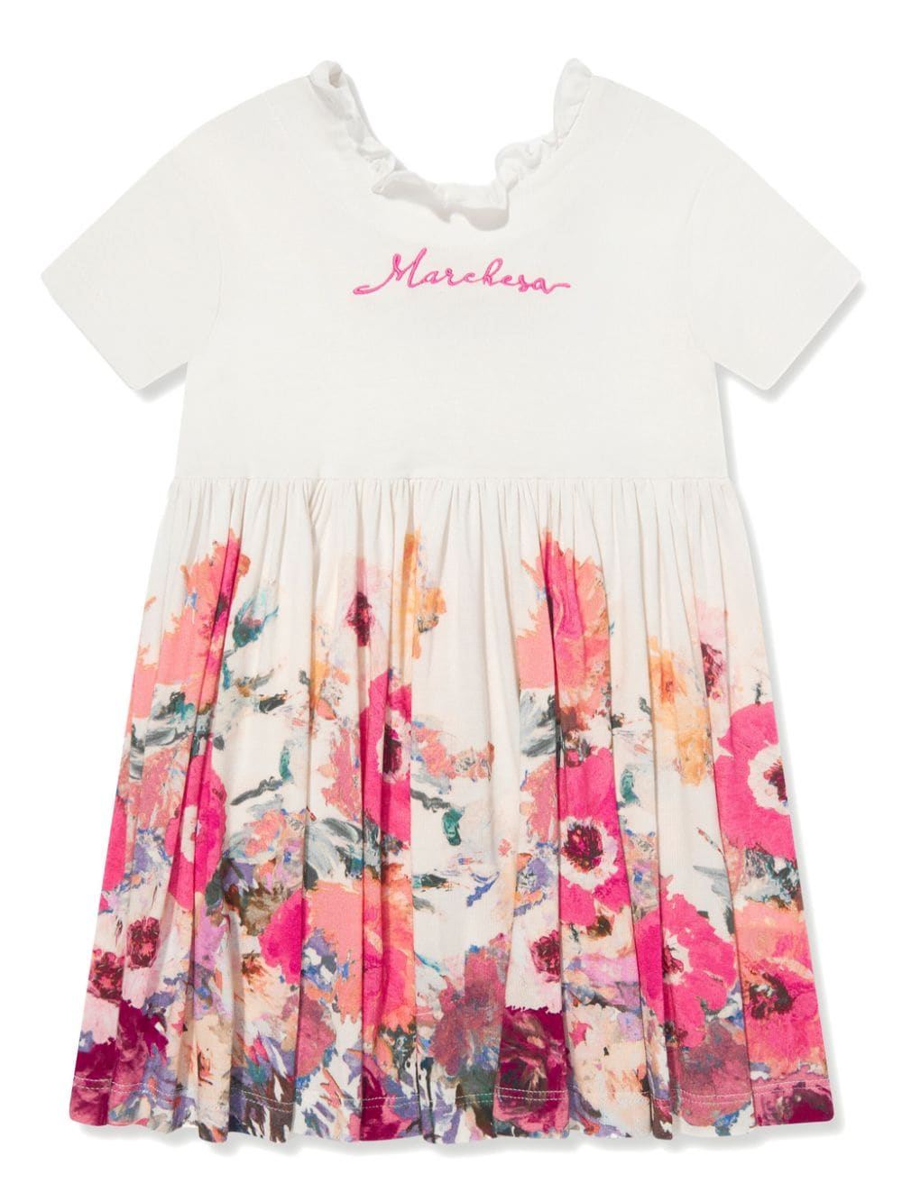 MARCHESA KIDS COUTURE Blumenkleid mit Logo-Stickerei - Weiß von MARCHESA KIDS COUTURE