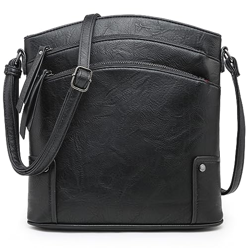 MARCO M KELLY Frauen Crossbody Geldbörsen Multi Taschen Große Signatur Monogramm Reißverschluss Schulter Taschen Damen PU Leder Handtasche, P-schwarz von MARCO M KELLY