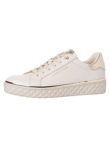 MARCO TOZZI Damen Sneaker flach aus Kunstleder zum Schnüren, Beige (Cream Comb), 39 von MARCO TOZZI