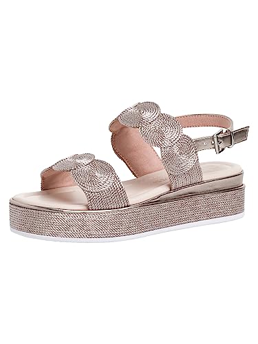 MARCO TOZZI Damen Sandalen mit Keilabsatz mit Verstellbarem Riemen Vegan, Metallisch (Rose Metallic), 41 EU von MARCO TOZZI