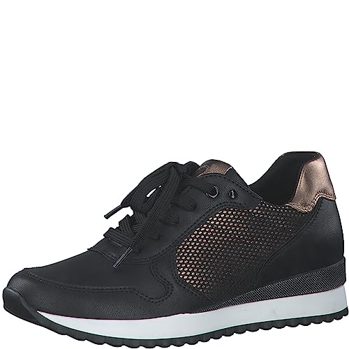 MARCO TOZZI Damen Sneaker flach aus Kunstleder zum Schnüren, Schwarz (Black/Copper), 38 von MARCO TOZZI