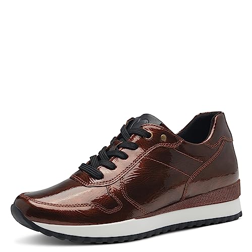 MARCO TOZZI Damen Sneaker flach aus Kunstleder zum Schnüren, Braun (Bronce Pat.Com), 39 von MARCO TOZZI