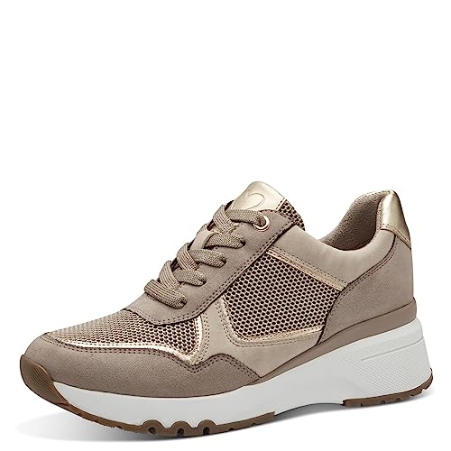 MARCO TOZZI Damen Wedge Sneaker Keilabsatz mit Schnürsenkeln und Reißverschluss, Beige (Ecru Comb.), 38 von MARCO TOZZI