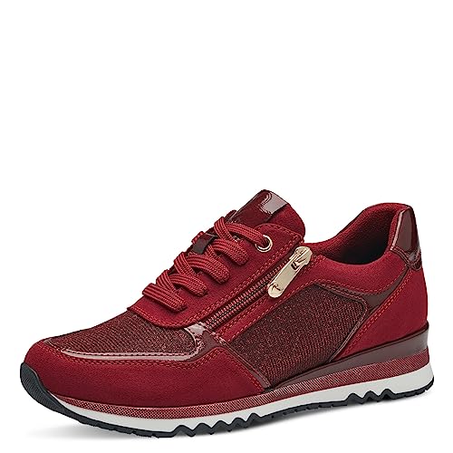 MARCO TOZZI Damen Sneaker flach Elegant mit Schnürsenkeln und Reißverschluss, Rot (Chianti Comb), 40 von MARCO TOZZI