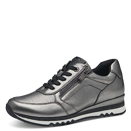 MARCO TOZZI Damen Sneaker flach aus Kunstleder mit Schnürsenkeln und Reißverschluss, Silber (Gun Metal), 38 von MARCO TOZZI