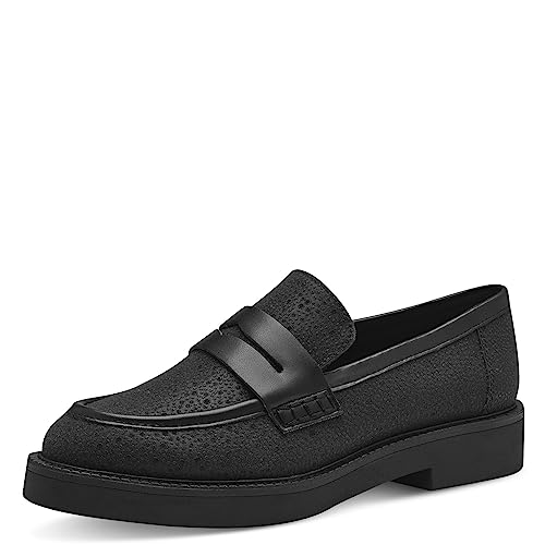 MARCO TOZZI Damen Loafer ohne Absatz aus Kunstleder Klassisch, Schwarz (Black Glitter), 42 von MARCO TOZZI