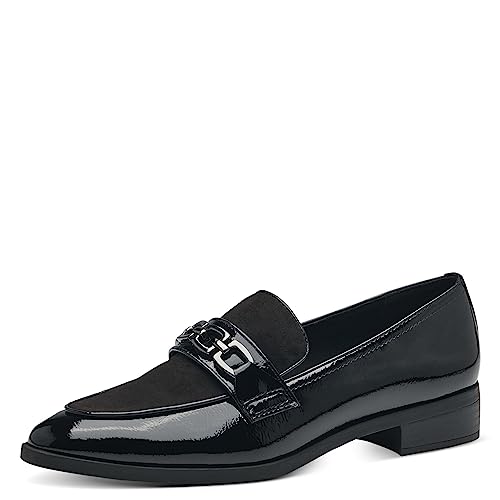 MARCO TOZZI Damen Loafer ohne Absatz Spitz Lack, Schwarz (Black Pat.Cb.), 37 von MARCO TOZZI