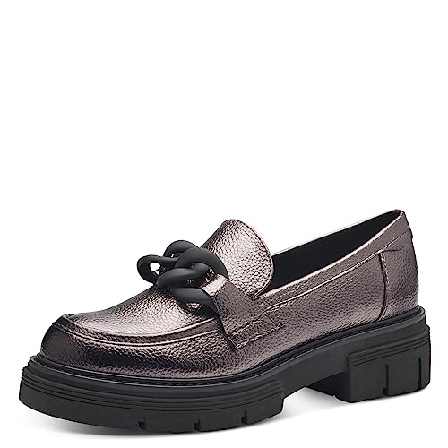 MARCO TOZZI Damen Loafer mit Plateau aus Kunstleder mit Kette, Silber (Pewter), 41 von MARCO TOZZI