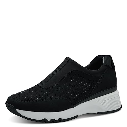 MARCO TOZZI Damen Slip On Sneaker ohne Schnüren mit Keilabsatz, Schwarz (Black Comb), 42 von MARCO TOZZI