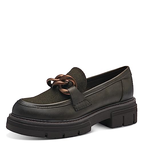 MARCO TOZZI Damen Loafer mit Plateau aus Kunstleder mit Kette, Grün (Khaki Comb), 37 von MARCO TOZZI