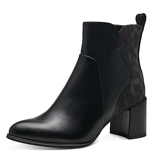 MARCO TOZZI Damen Stiefeletten mit Absatz aus Kunstleder Blockabsatz, Schwarz (Black/Leo), 39 von MARCO TOZZI