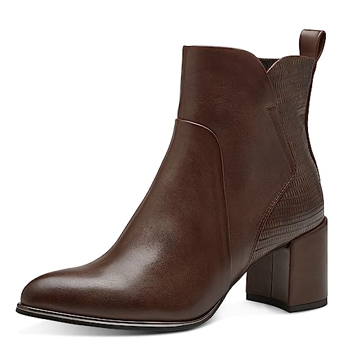 MARCO TOZZI Damen Stiefeletten mit Absatz aus Kunstleder Blockabsatz, Braun (Cognac Comb), 38 von MARCO TOZZI