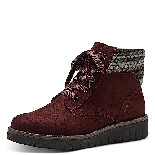 MARCO TOZZI Damen Stiefeletten zum Schnüren mit Stoffbund Flach, Rot (Bordeaux Comb), 38 von MARCO TOZZI