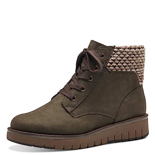 MARCO TOZZI Damen Stiefeletten zum Schnüren mit Stoffbund Flach, Grün (Khaki Comb), 38 von MARCO TOZZI