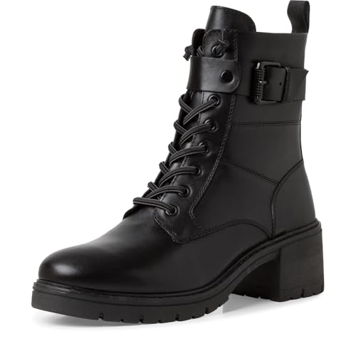 MARCO TOZZI Damen Stiefeletten zum Schnüren aus Leder mit Blockabsatz, Schwarz (Black), 36 EU von MARCO TOZZI