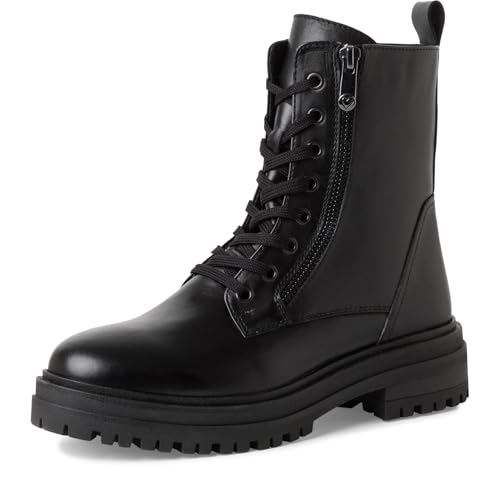 MARCO TOZZI Damen Stiefeletten zum Schnüren aus Leder mit Reißverschluss, Schwarz (Black), 36 EU von MARCO TOZZI