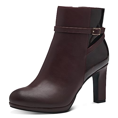 MARCO TOZZI Damen Stiefeletten mit Absatz aus Kunstleder Elegant, Rot (Bordeaux Comb), 36 von MARCO TOZZI