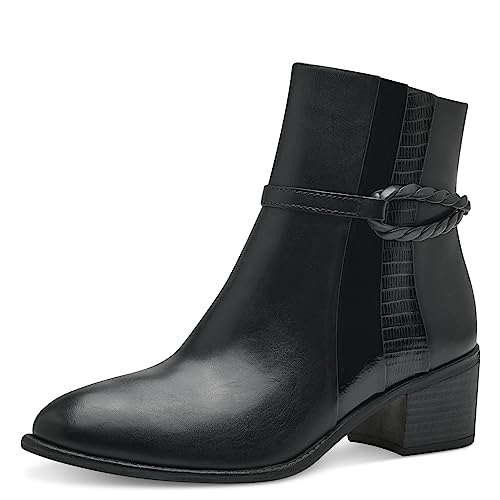 MARCO TOZZI Damen Stiefeletten mit Absatz aus Kunstleder Blockabsatz, Schwarz (Black Comb), 36 von MARCO TOZZI