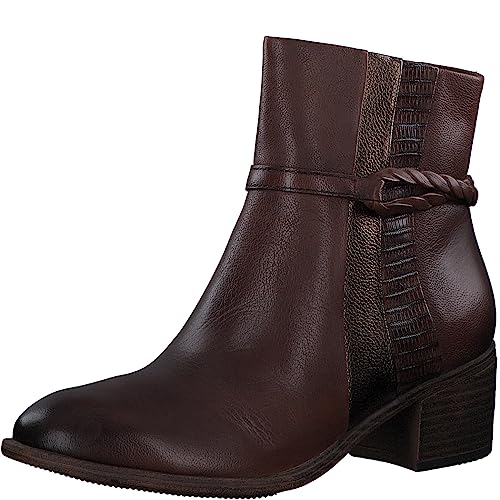 MARCO TOZZI Damen Stiefeletten mit Absatz aus Kunstleder Blockabsatz, Braun (Cognac Comb), 37 von MARCO TOZZI