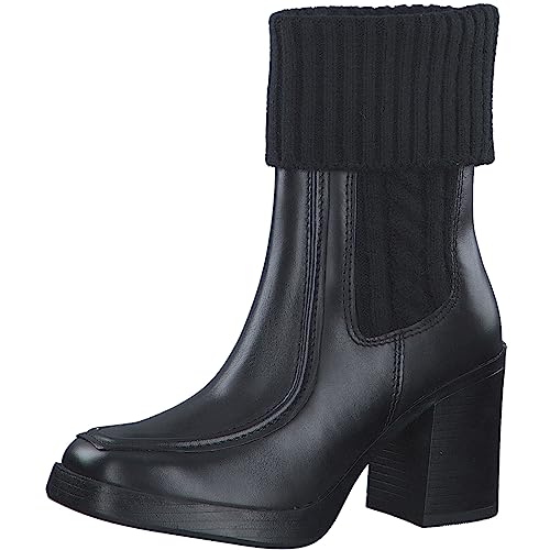 MARCO TOZZI Damen Stiefeletten mit Absatz aus Leder mit Stoffbund, Schwarz (Black), 36 von MARCO TOZZI