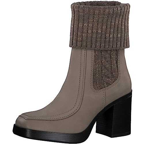 MARCO TOZZI Damen Stiefeletten mit Absatz aus Leder mit Stoffbund, Braun (Taupe Nubuck), 36 von MARCO TOZZI