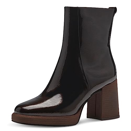 MARCO TOZZI Damen Stiefeletten mit Absatz Lack Elegant, Braun (Mocca Patent), 40 von MARCO TOZZI