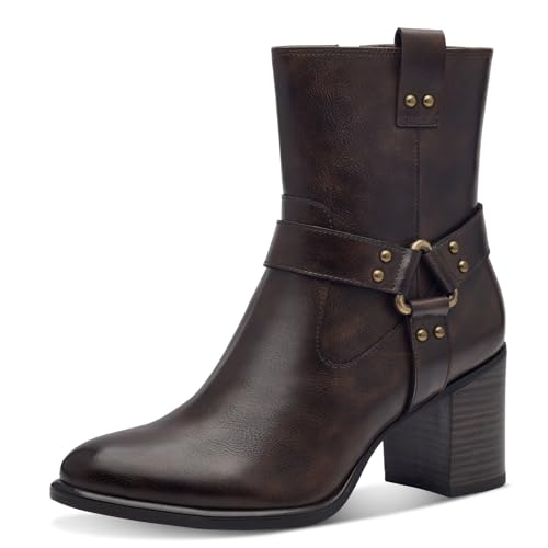 MARCO TOZZI Damen Stiefeletten mit Absatz mit Blockabsatz mit Reißverschluss, Braun (Cafe Antic), 41 EU von MARCO TOZZI