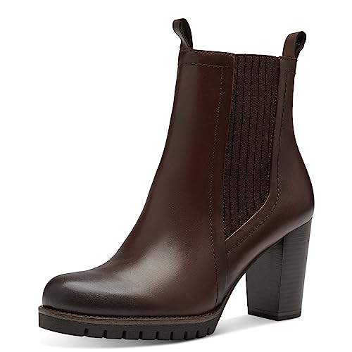 MARCO TOZZI Damen Chelsea Boots aus Leder mit Absatz, Braun (Cafe), 39 von MARCO TOZZI