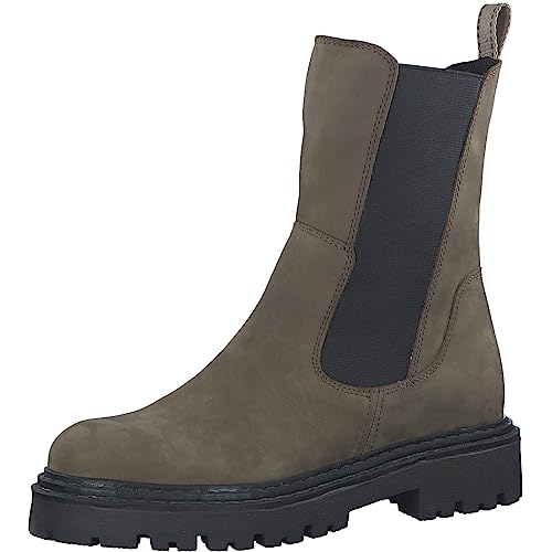 MARCO TOZZI Damen Chelsea Boots aus Leder Flach, Grün (Olive Nub. C.), 36 von MARCO TOZZI