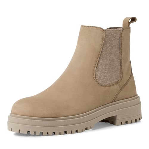 MARCO TOZZI Damen Chelsea Boots aus Leder mit Reißverschluss, Braun (Taupe Nubuck), 39 EU von MARCO TOZZI