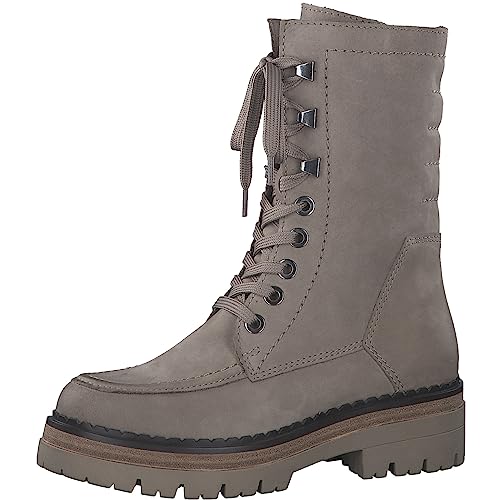 MARCO TOZZI Damen Stiefeletten zum Schnüren aus Leder Plateau, Braun (Taupe Nubuck), 38 von MARCO TOZZI