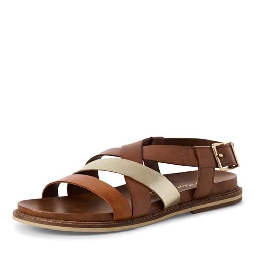 MARCO TOZZI Damen Sandalen flach aus Leder Sommer, Braun (Cognac Comb), 38 EU von MARCO TOZZI