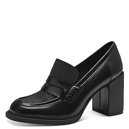 MARCO TOZZI by Guido Maria Kretschmer Damen Loafer mit Absatz aus Kunstleder Glitzer, Schwarz (Black Brush Cb), 37 von MARCO TOZZI