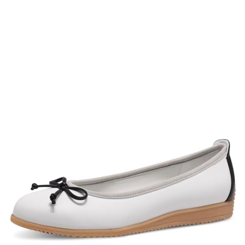 MARCO TOZZI Damen Ballerinas Runde Spitze mit Schleife, Weiß (White/Black), 38 EU von MARCO TOZZI