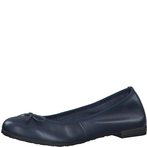 MARCO TOZZI Damen Ballerinas aus Leder mit Schleife, Blau (Navy), 38 EU von MARCO TOZZI