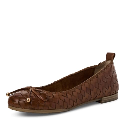 MARCO TOZZI Damen Ballerinas aus Leder mit Schleife, Braun (Cognac), 39 EU von MARCO TOZZI