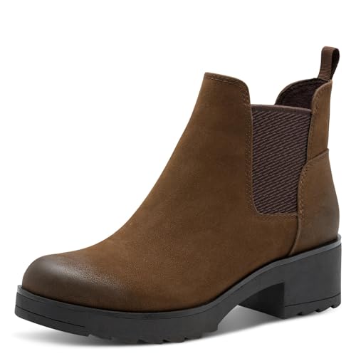MARCO TOZZI Damen Chelsea Boots Vegan mit Blockabsatz, Braun (Cafe), 39 EU von MARCO TOZZI