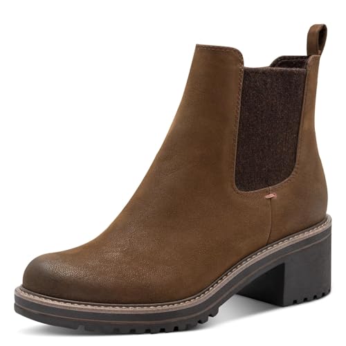 MARCO TOZZI Damen Chelsea Boots Vegan mit Blockabsatz, Braun (Cafe Nubuck), 38 EU von MARCO TOZZI