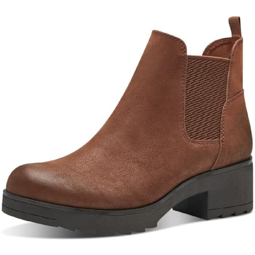 MARCO TOZZI Damen Chelsea Boots Vegan mit Blockabsatz, Braun (Chestnut), 41 EU von MARCO TOZZI