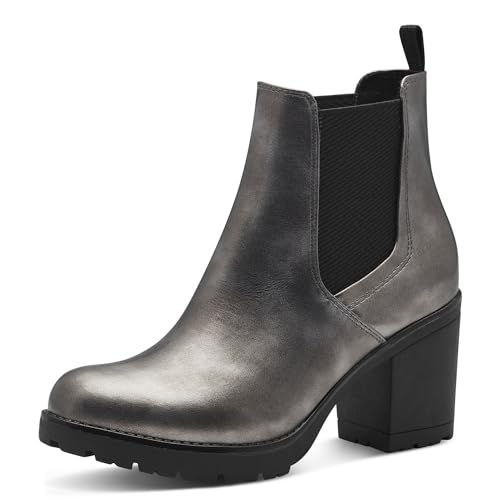 MARCO TOZZI Damen Chelsea Boots Vegan zum Schlupfen, Silber (Gun Metal), 38 EU von MARCO TOZZI