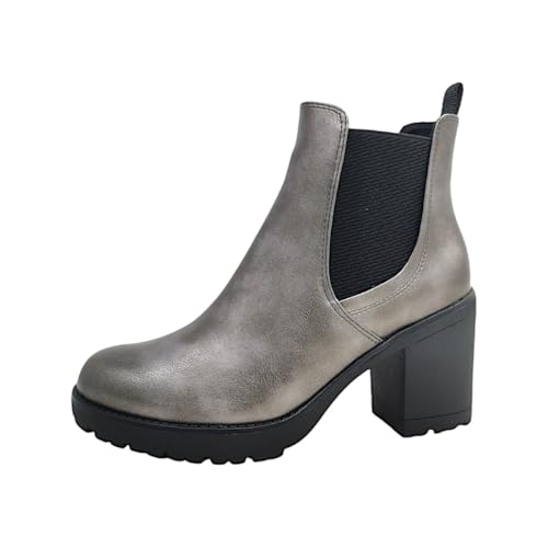 MARCO TOZZI Damen Chelsea Boots Vegan zum Schlupfen, Silber (Gun Metal), 38 EU von MARCO TOZZI