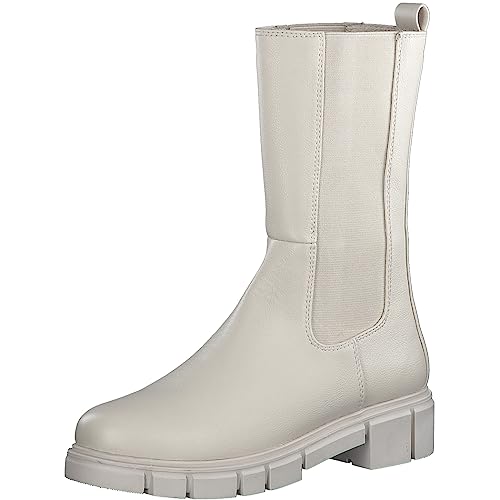 MARCO TOZZI Damen Chelsea Boots aus Kunstleder Blockabsatz, Beige (Cream), 38 von MARCO TOZZI