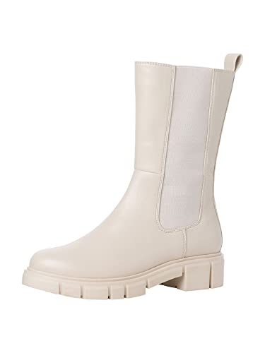 MARCO TOZZI Damen Chelsea Boots aus Kunstleder Blockabsatz, Beige (Cream), 40 von MARCO TOZZI