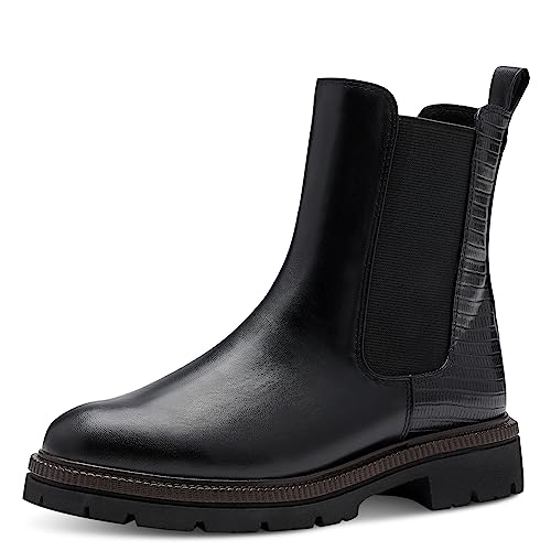 MARCO TOZZI Damen Chelsea Boots aus Kunstleder Flach, Schwarz (Black Comb), 38 von MARCO TOZZI