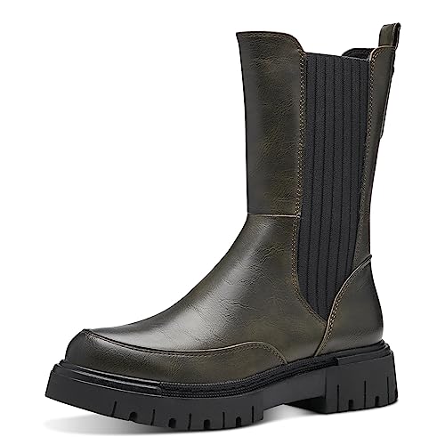 MARCO TOZZI Damen Chelsea Boots aus Kunstleder Plateau, Grün (Khaki), 41 von MARCO TOZZI