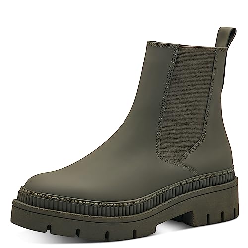 MARCO TOZZI Damen Chelsea Boots aus Kunstleder Plateau, Grün (Khaki Rubber), 37 von MARCO TOZZI